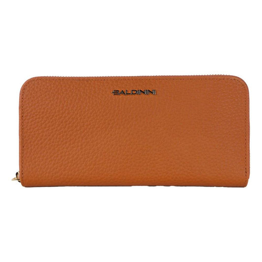Baldinini Trend Elegant Orange Leather Wallet with Zipper Baldinini Trend Sienna