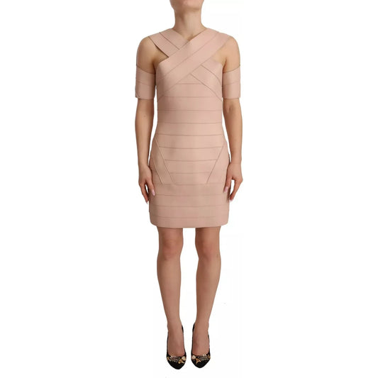 Dsquared² Beige Leather Open Shoulder Sheath Mini Dress Dsquared² Rosy Brown