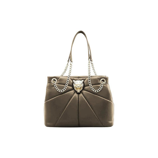Plein Sport Elegant Faux Leather Gold-Chain Tote Plein Sport Dark Olive Green