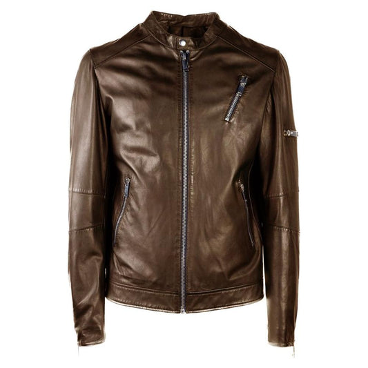 Emilio Romanelli Brown Leather Jacket Emilio Romanelli Dark Slate Gray