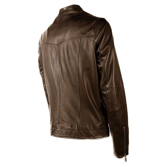 Emilio Romanelli Brown Leather Jacket Emilio Romanelli Dark Slate Gray