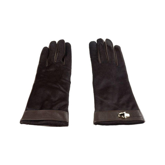 Cavalli Class Brown Cowhide Women Glove Cavalli Class Dark Slate Gray