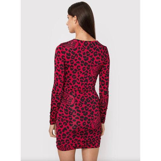 Love Moschino Chic Leopard Texture Dress in Pink and Black Love Moschino Black