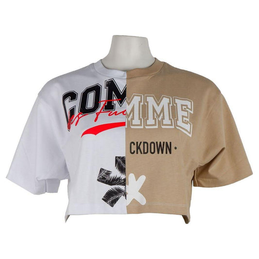 Comme Des Fuckdown Beige Couture Logo Tee with Two-Tone Print Comme Des Fuckdown Dark Gray