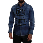 Dsquared² Blue Washed Goth Surfer Print Men Denim Shirt Dsquared² Dark Slate Gray