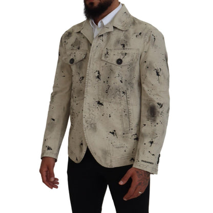 Dsquared² Off White Black Splash Print Casual Denim Jacket