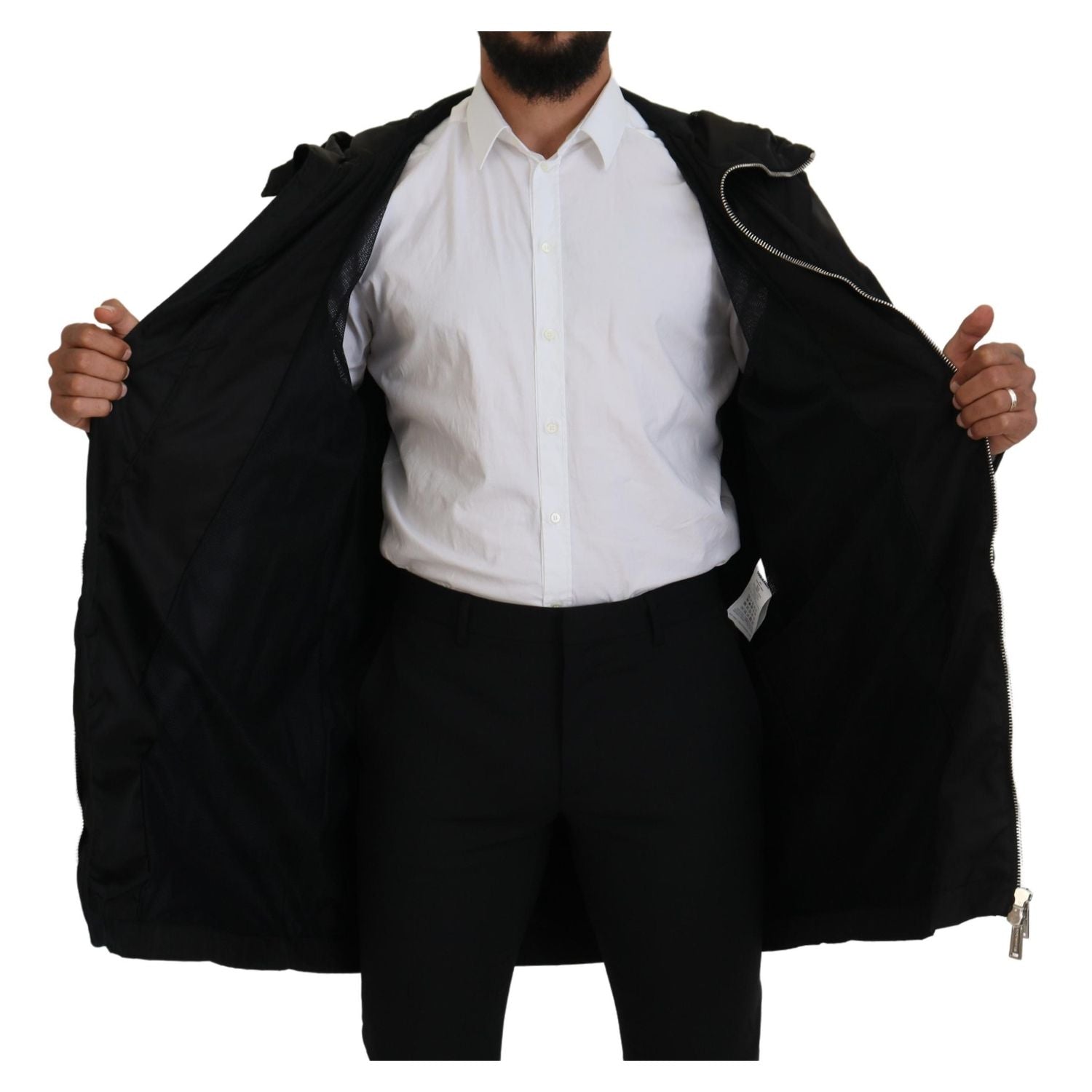 Dsquared² Black White Print Long Hooded Coat Nylon Jacket