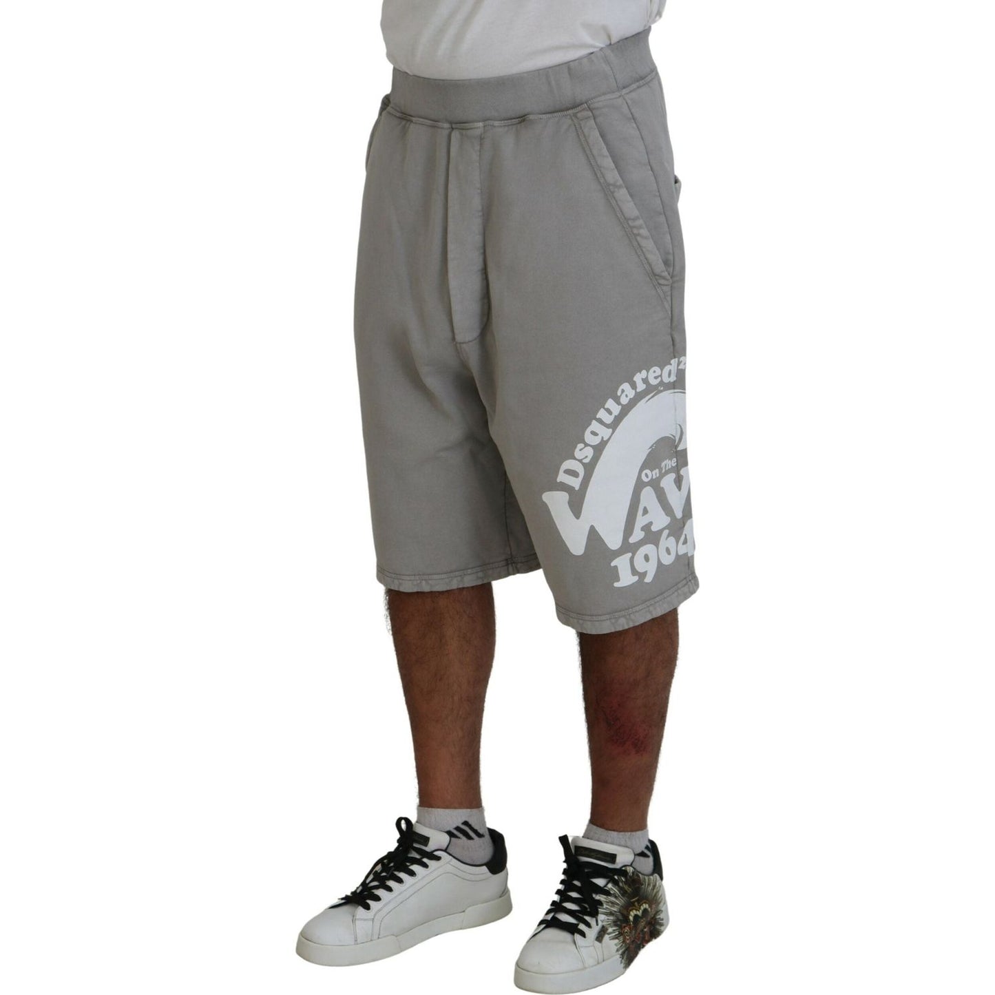 Dsquared² Gray Printed Pull On Men Casual Bermuda Shorts