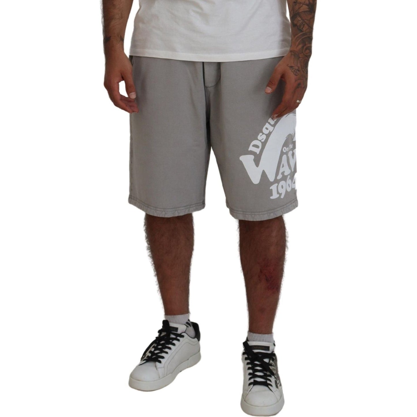 Dsquared² Gray Printed Pull On Men Casual Bermuda Shorts