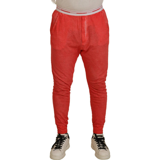 Dsquared² Orange Cotton Elastic Waist Logo Men Pants Dsquared² Brown