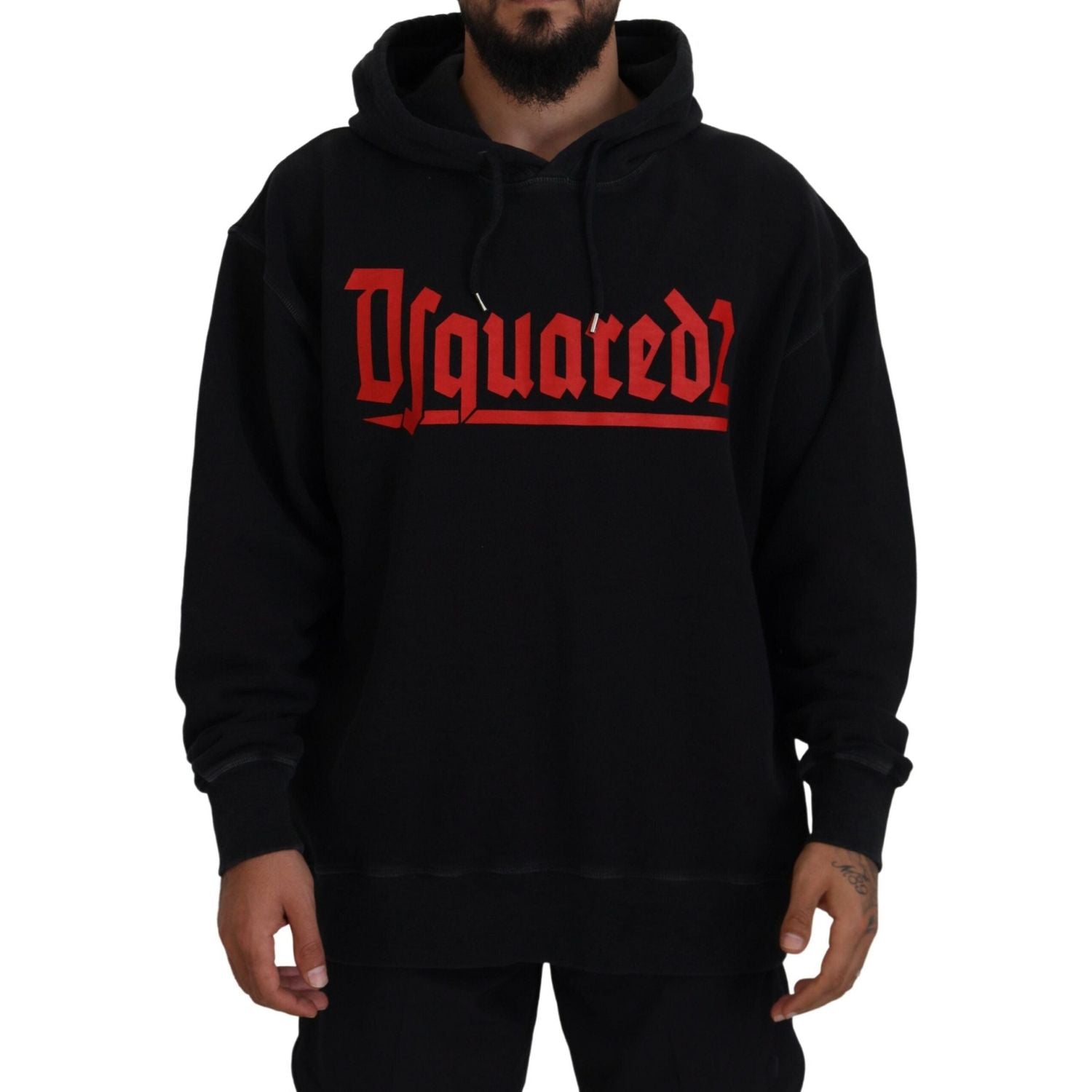 Dsquared² Black Cotton Hooded Printed Men Pullover Sweater