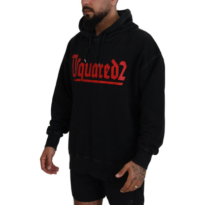 Dsquared² Black Cotton Hooded Printed Men Pullover Sweater