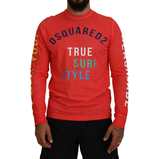 Dsquared² Orange Colorful Print Long Sleeves Top T-shirt Dsquared² Firebrick