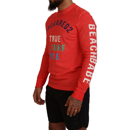 Dsquared² Orange Colorful Print Long Sleeves Top T-shirt Dsquared² Firebrick