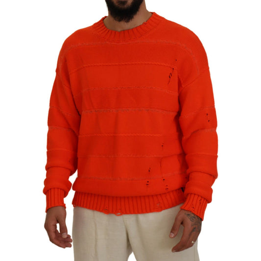 Dsquared² Orange Cotton Long Sleeves Men Pullover Sweater Dsquared² Firebrick