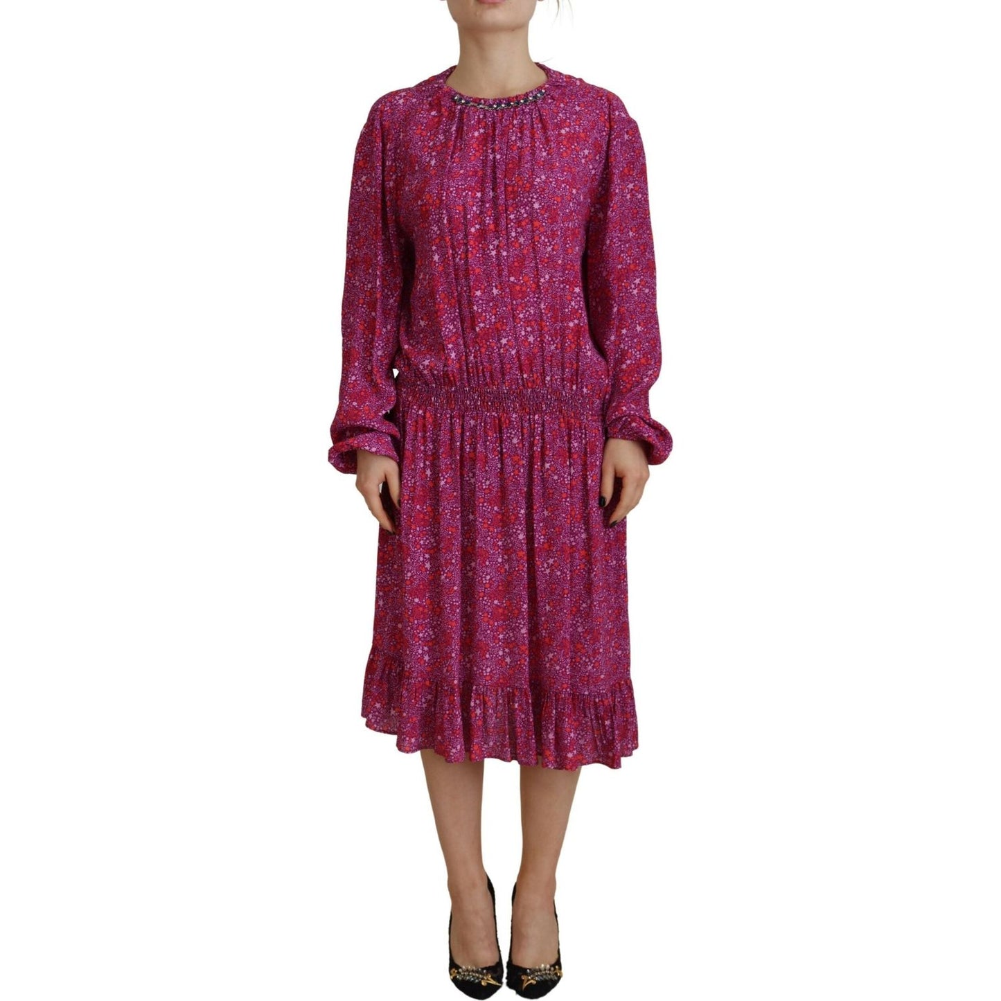 Dsquared² Fuchsia Stars Embellished Long Sleeves Dress DR28841-38