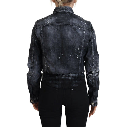 Dsquared² Gray Washed Cotton Distressed Denim Jacket