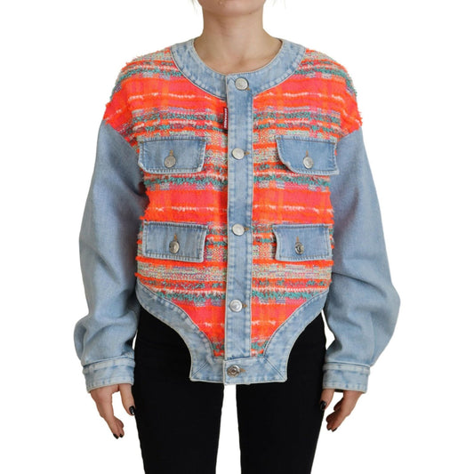 Dsquared² Orange Blue Panelled Button Front Denim Jacket Dsquared² Rosy Brown