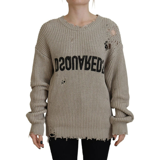 Dsquared² Beige Cotton Knitted Crewneck Pullover Sweater Dsquared² Slate Gray
