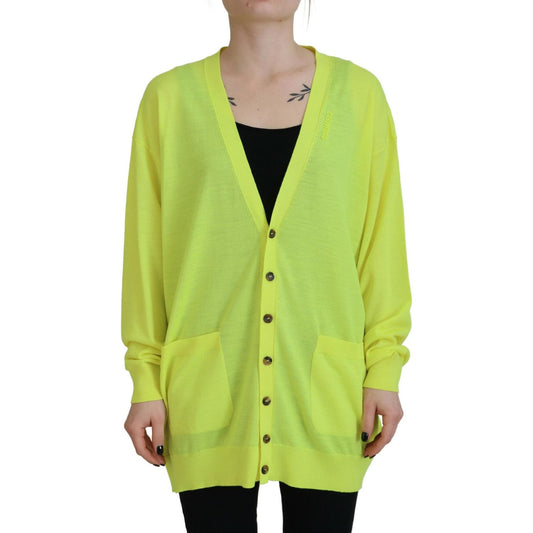 Dsquared² Yellow Wool Knitted Buttoned Cardigan Sweater Dsquared² Dark Khaki