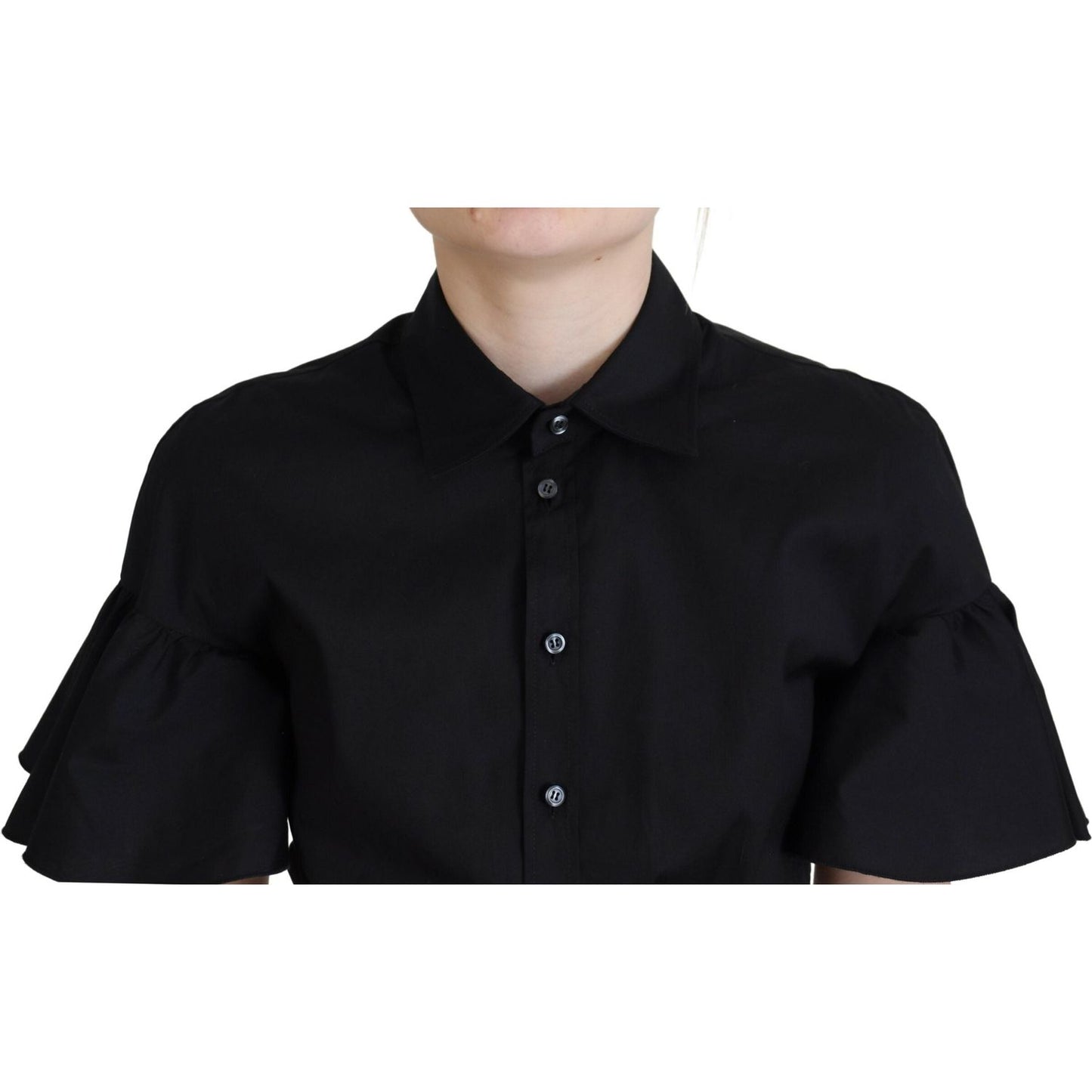 Dsquared² Black Collared Button Down Short Sleeve Cropped Top