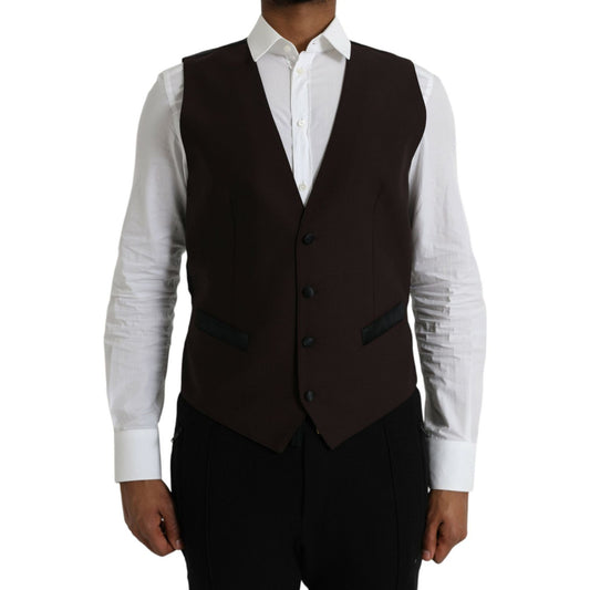 Dolce & Gabbana Brown Wool Waistcoat Dress Formal Vest Dolce & Gabbana Black