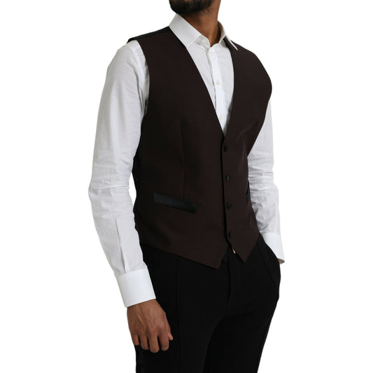 Dolce & Gabbana Brown Wool Waistcoat Dress Formal Vest Dolce & Gabbana Black