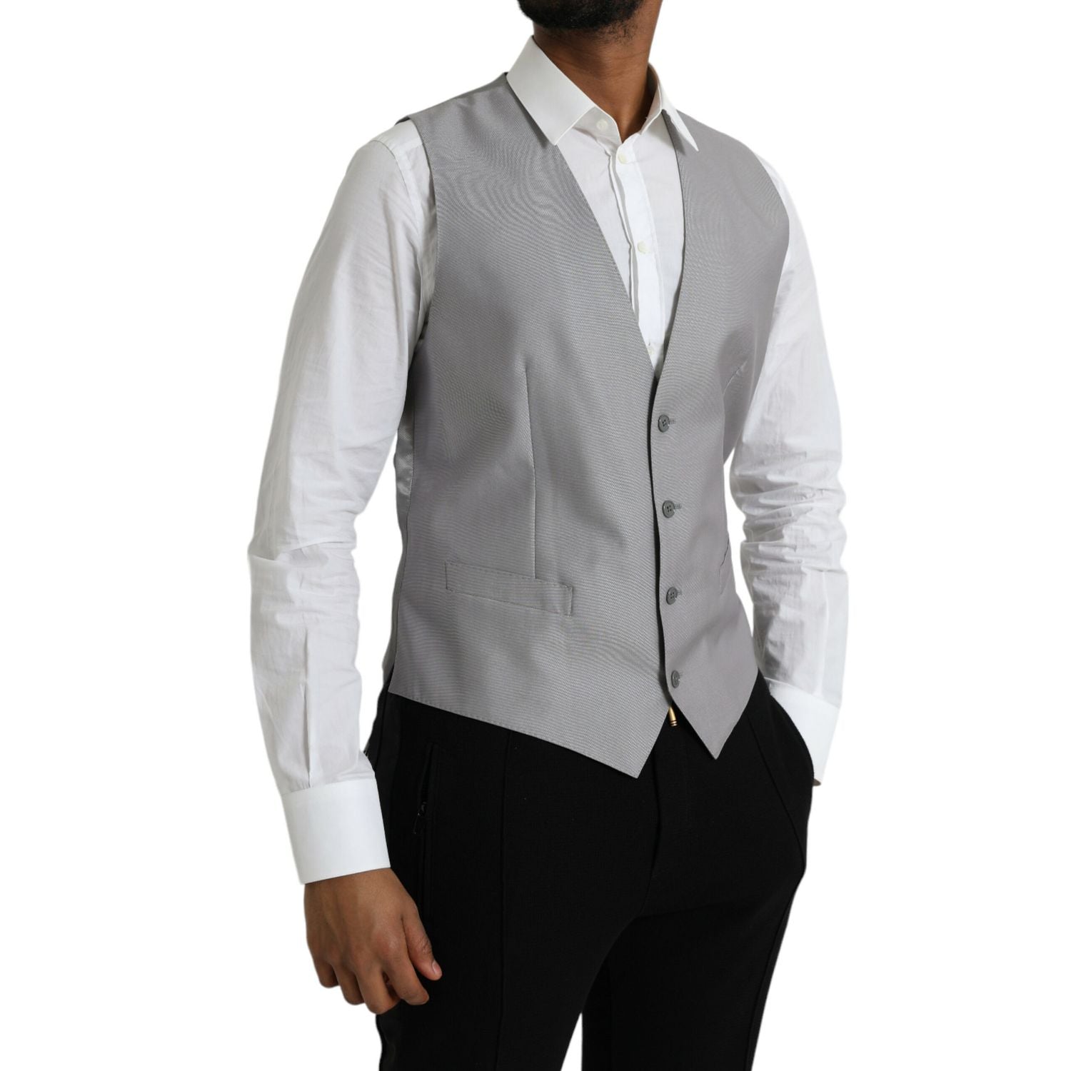 Dolce & Gabbana Light Gray Wool Formal Dress Waistcoat Vest
