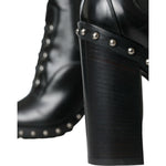 Dolce & Gabbana Black Leather Studded Lace Up Boots Shoes