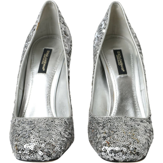 Dolce & Gabbana Silver Sequin Embellished Heels Pumps Shoes Dolce & Gabbana Dark Gray