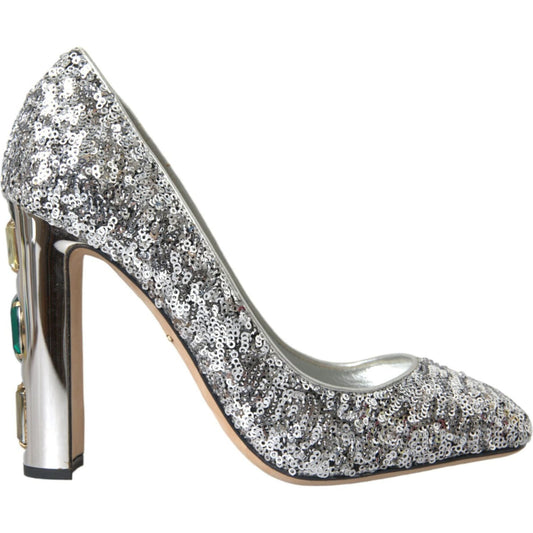 Dolce & Gabbana Silver Sequin Embellished Heels Pumps Shoes Dolce & Gabbana Light Slate Gray