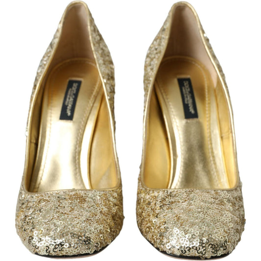 Dolce & Gabbana Gold Sequin Crystal Heels Pumps Shoes Dolce & Gabbana Dark Khaki