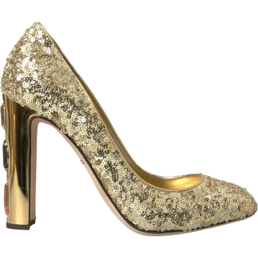 Dolce & Gabbana Gold Sequin Crystal Heels Pumps Shoes Dolce & Gabbana Rosy Brown