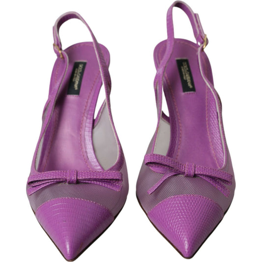 Dolce & Gabbana Purple Leather Mesh High Heels Slingback Shoes Dolce & Gabbana Dim Gray