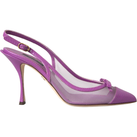 Dolce & Gabbana Purple Leather Mesh High Heels Slingback Shoes Dolce & Gabbana Rosy Brown
