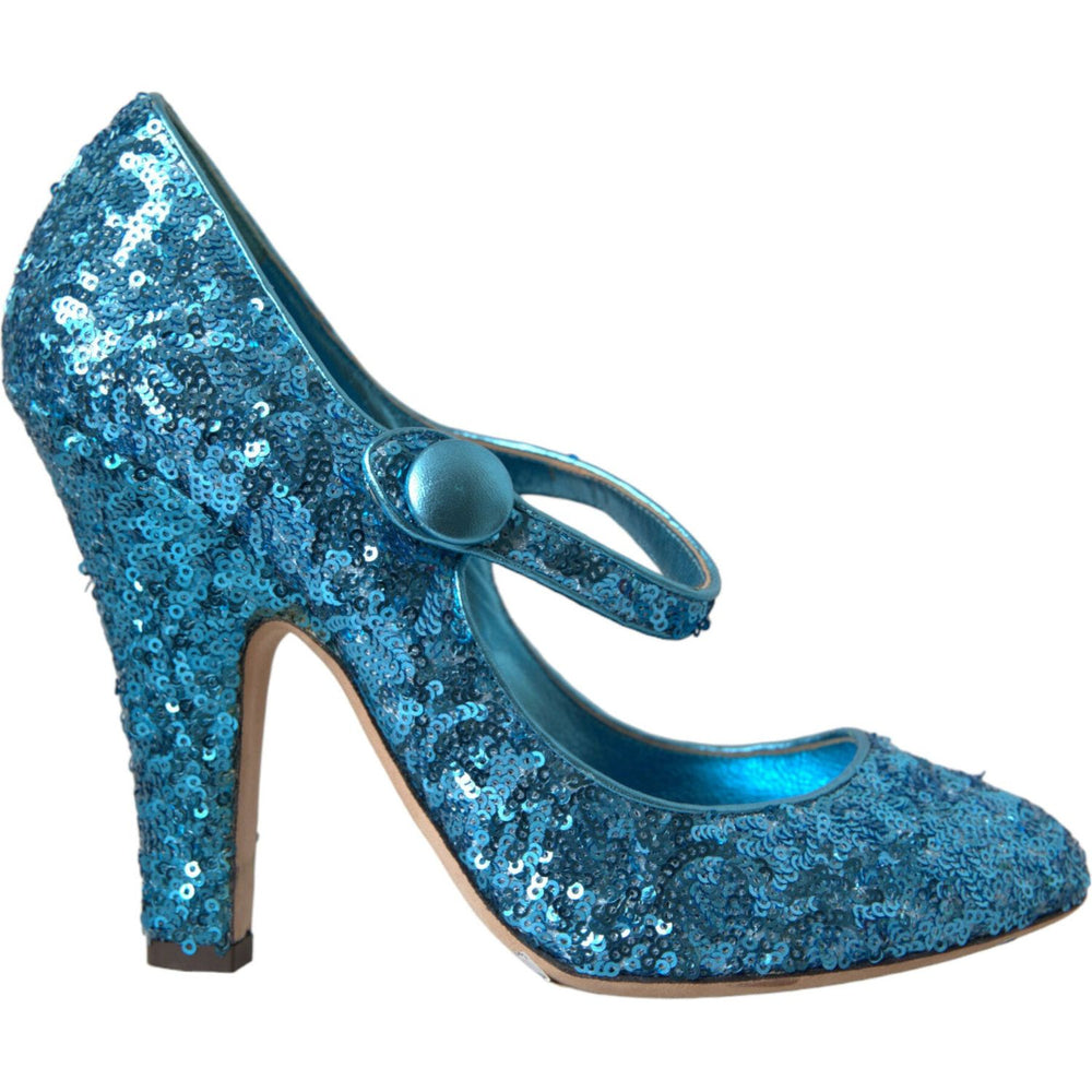 Dolce & Gabbana Blue Sequin Mary Jane Pumps High Heels Shoes LA10620-39