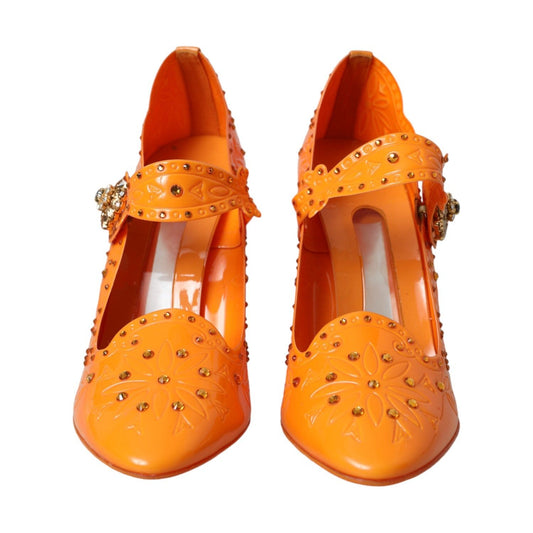 Dolce & Gabbana Orange CINDERELLA Floral Crystal Pumps Shoes Dolce & Gabbana Chocolate
