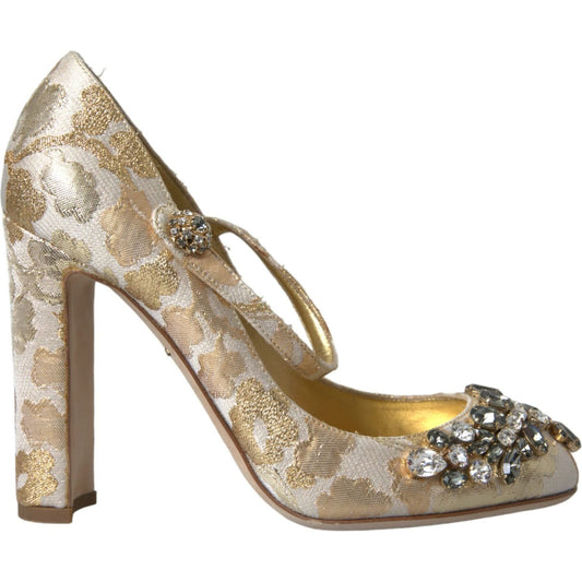 Dolce & Gabbana Gold Jacquard Crystal Mary Janes Pumps Shoes Dolce & Gabbana Rosy Brown