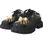 Dolce & Gabbana Black Leather Trekking Derby Embellished Shoes