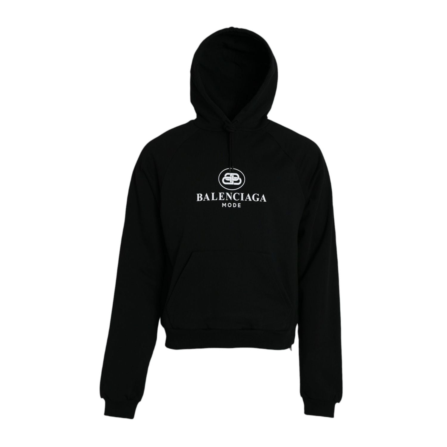 Balenciaga Black Cotton Logo Hooded Pullover Sweatshirt Sweater