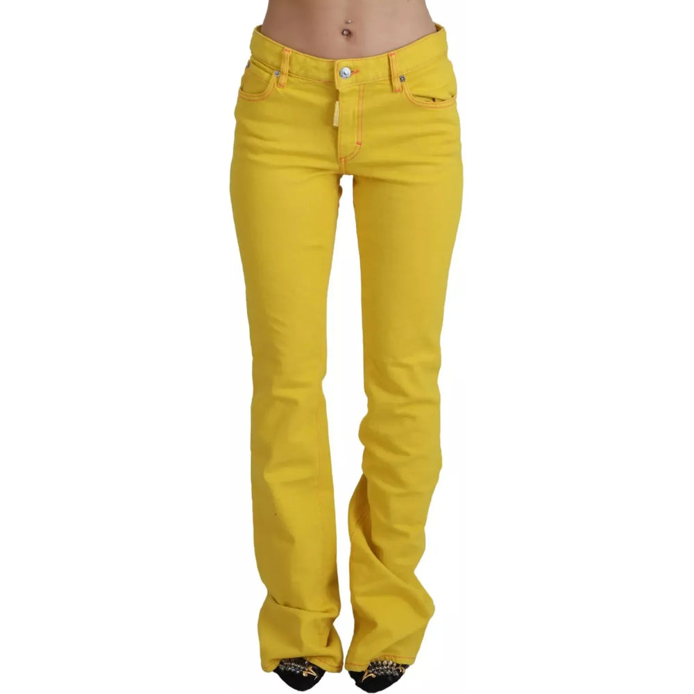 Dsquared² Yellow Cotton Mid Waist Flare Denim Trouser Jeans