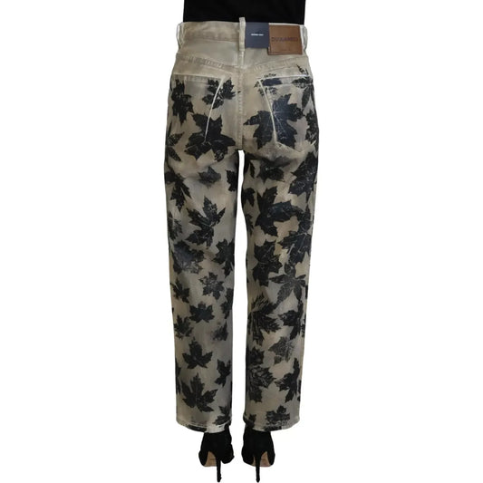 Dsquared² Beige Leaves Cotton High Waist Denim Jeans Boston Dsquared² Dark Slate Gray