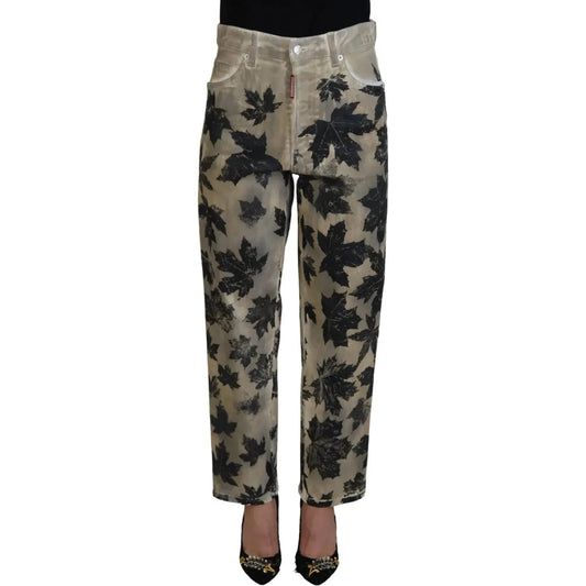 Dsquared² Beige Leaves Cotton High Waist Denim Jeans Boston Dsquared² Dim Gray