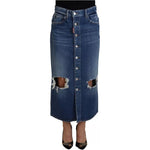 Dsquared² Blue Distressed High Waist Pencil Cut Denim Skirt Dsquared² Dark Slate Gray