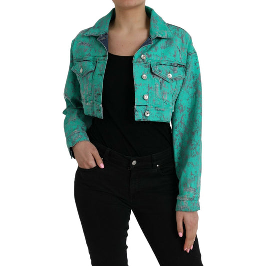Dolce & Gabbana Green Cotton Tie Dye Cropped Cropped Denim Jacket Dolce & Gabbana Black