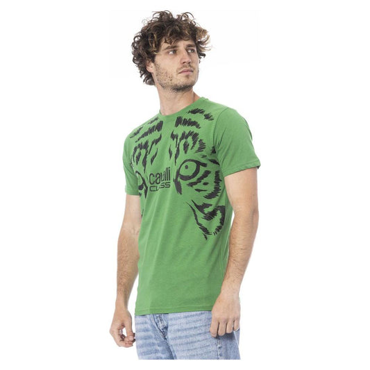 Cavalli Class Green Cotton Men T-Shirt Cavalli Class Slate Gray