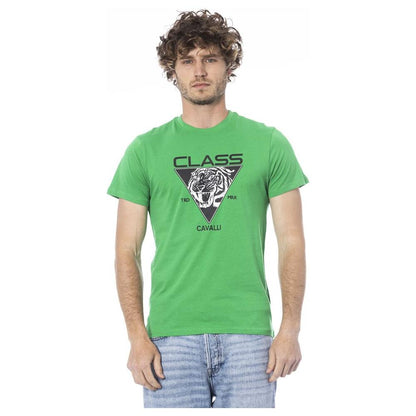 Cavalli Class Green Cotton Men T-Shirt