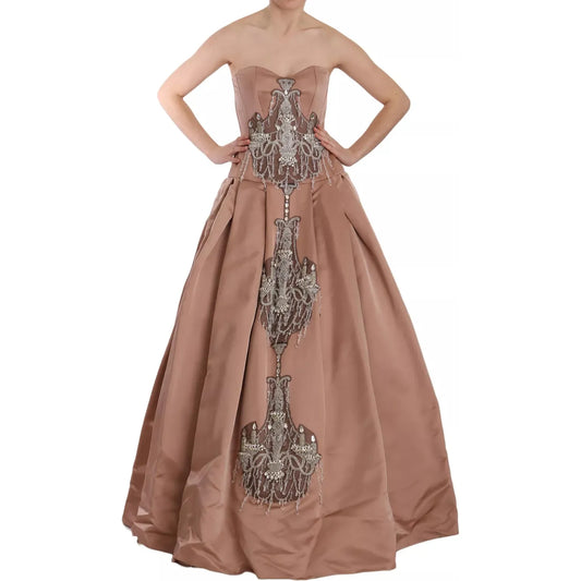 Dolce & Gabbana Crystal Pink Silk Chandelier Ball Gown Dress Dolce & Gabbana Rosy Brown