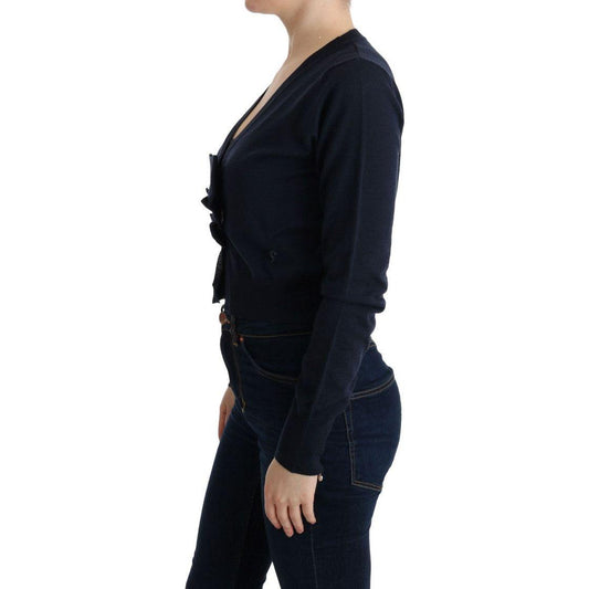 MARGHI LO' Elegant Blue Wool Cardigan Sweater MARGHI LO' Black
