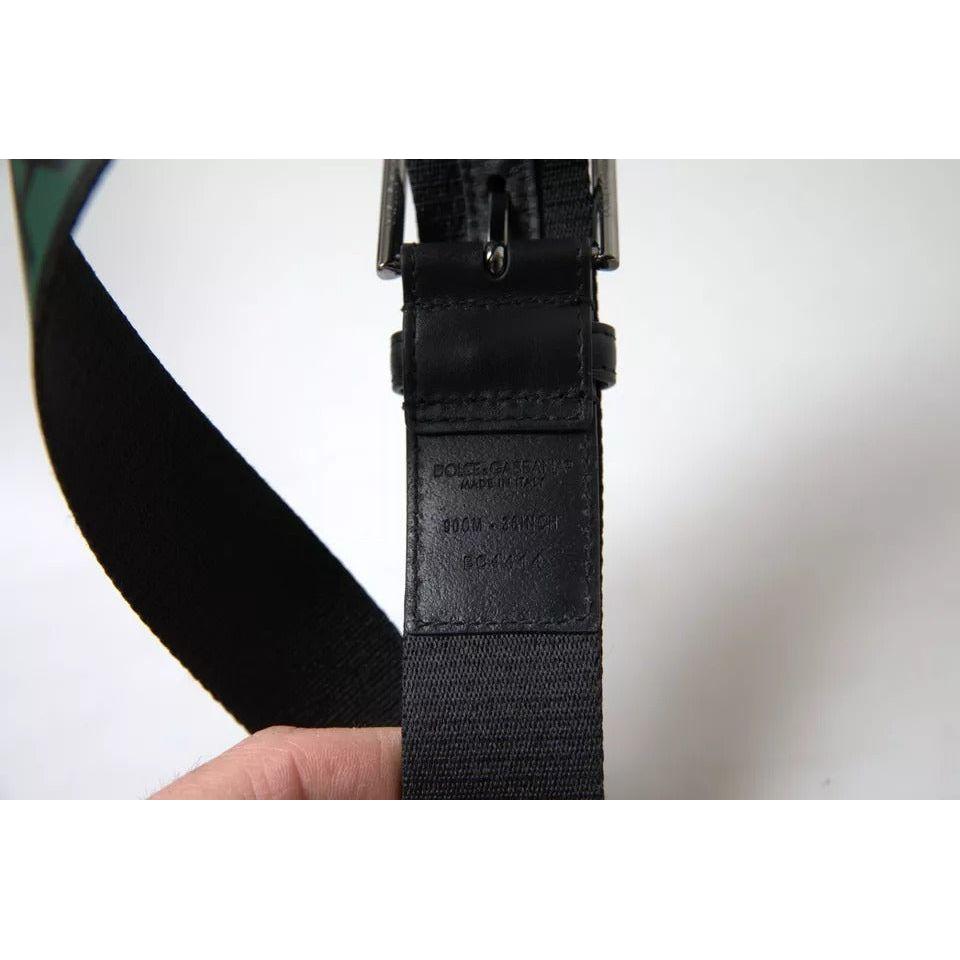 Dolce & Gabbana Black Green Leather Silver Metal Buckle Belt